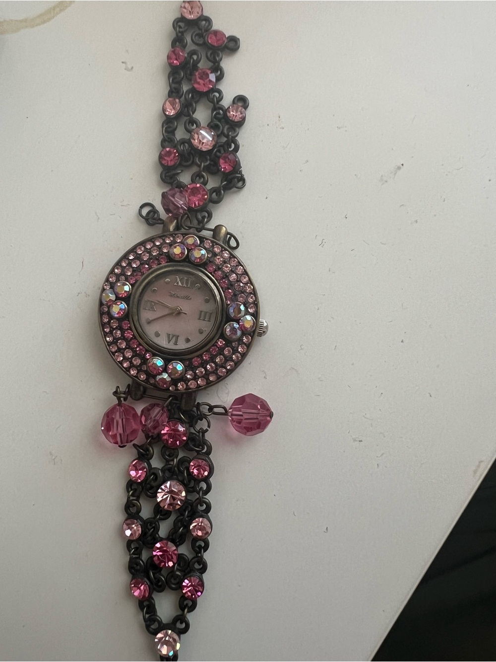 Pink Crystal Charm Bracelet Watch